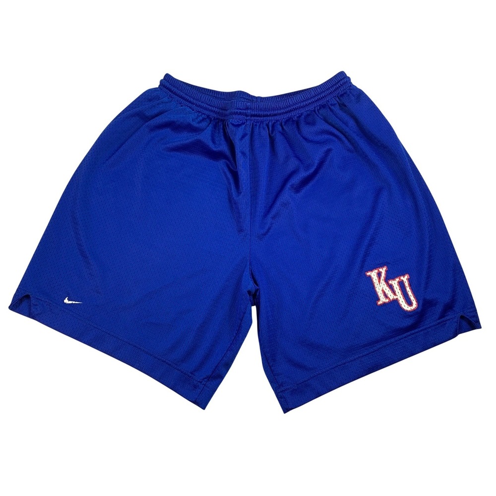 Vintage Nike Sports Kansas University KU Jayhawks Mesh Basketball Shorts Blue XL